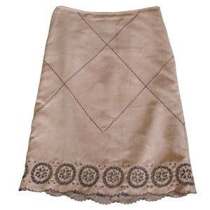 Ecologie Faux Suede Embroidered A-Line Skirt Tan Boho‎ Western Size 10